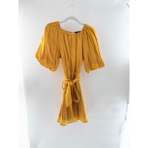 Banana Republic Puff Sleeve Linen Mini Dress with Belt Yellow Women's Size XS